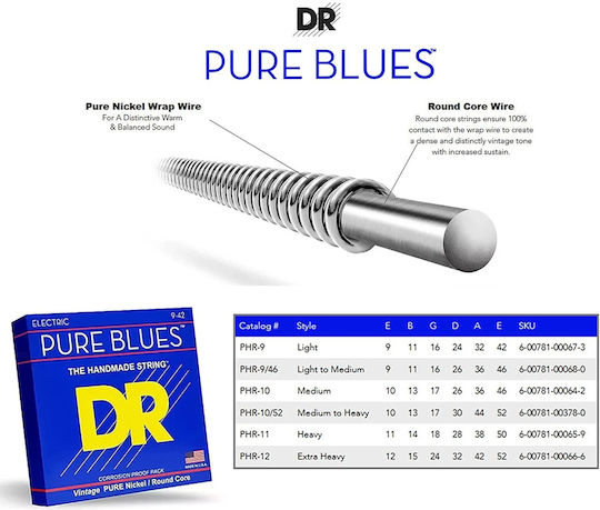 DR Pure Blues Σετ Χορδών Pure Nickel Ηλεκτρικής Κιθάρας 9 - 42" Light