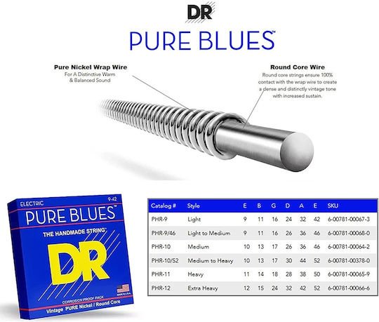 DR Pure Blues Набор Струни За Електрическа Китара Чист Никел 10 - 46 Medium