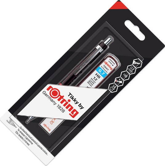 Rotring Tikky Механичен Молив за Рисуване 0.7мм с Гума 3бр Черен 2Β