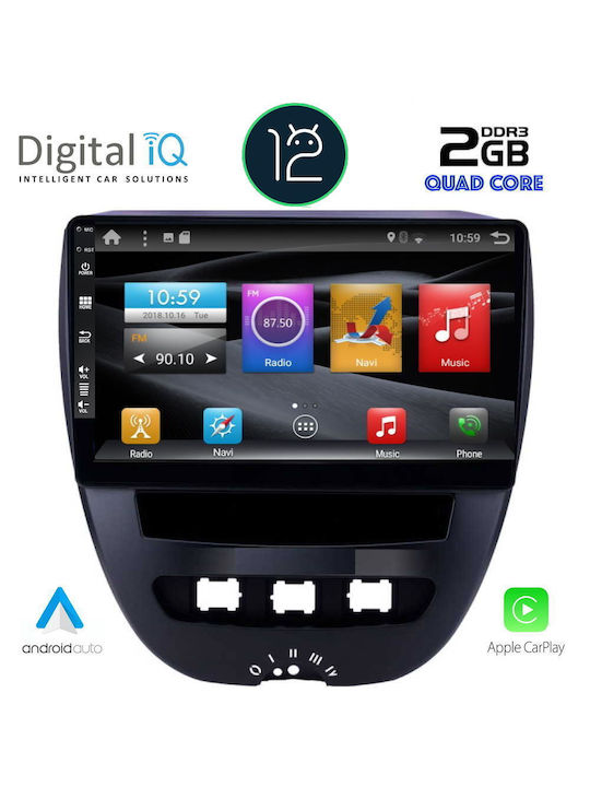 Digital IQ Car Audio System for Peugeot 107 Toyota Aygo Citroen C1 2005-2014 with Clima (Bluetooth/USB/AUX/WiFi/GPS/Apple-Carplay/Android-Auto/CD) with Touch Screen 10"