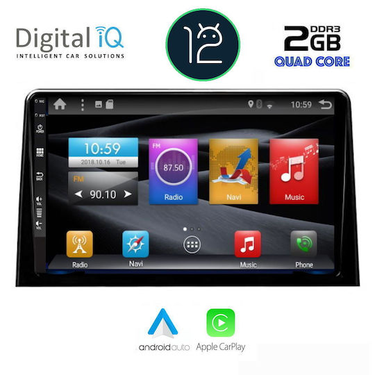 Digital IQ Car Audio System for Peugeot Partner Opel Combo Toyota Proace Citroen Berlingo Honda City 2018 with Touch Screen 10 inches Bluetooth USB AUX WiFi GPS Apple CarPlay Android Auto CD