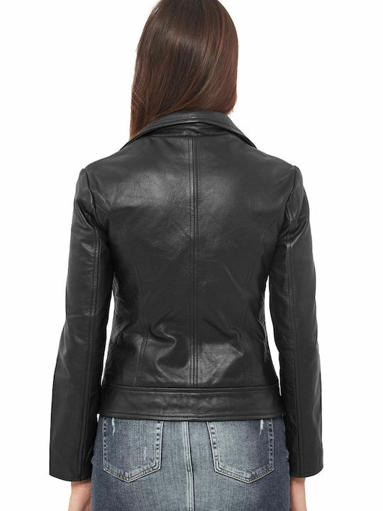 Vainas Athina Women's Short Biker Leather Jacket for Winter Black