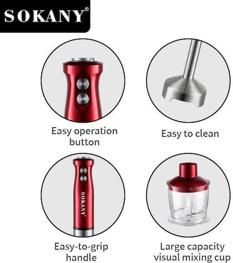 Sokany SK-1808 Ραβδομπλέντερ με Ανοξείδωτη Ράβδο 600W Κόκκινο