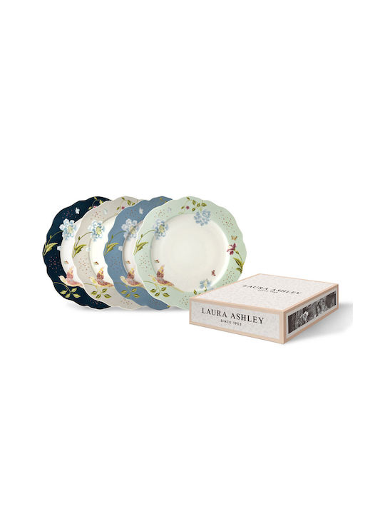 Laura Ashley Heritage Irregular Plate Shallow made of Porcelain Multicolour with Diameter 24.5cm 4pcs