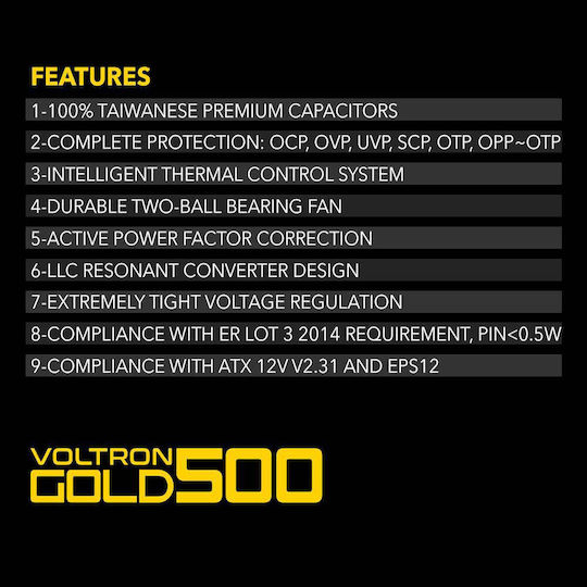 Armaggeddon Voltron 500W Μαύρο Τροφοδοτικό Υπολογιστή Full Modular 80 Plus Gold