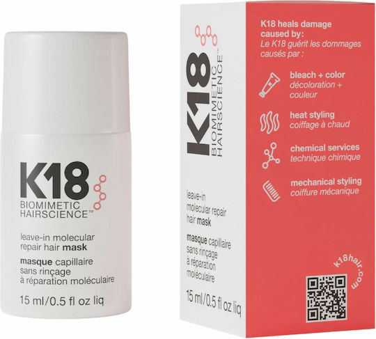 K18 Leave-in Molecular Repair Hair Mask for Hydration with Keratin & Peptides 15ml