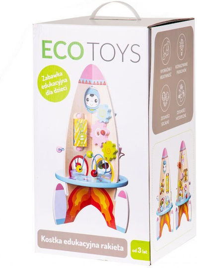 Ecotoys Jucărie pentru Bebeluși Rachetă educativă multicoloră 8în1 din Lemn pentru 36++ Luni
