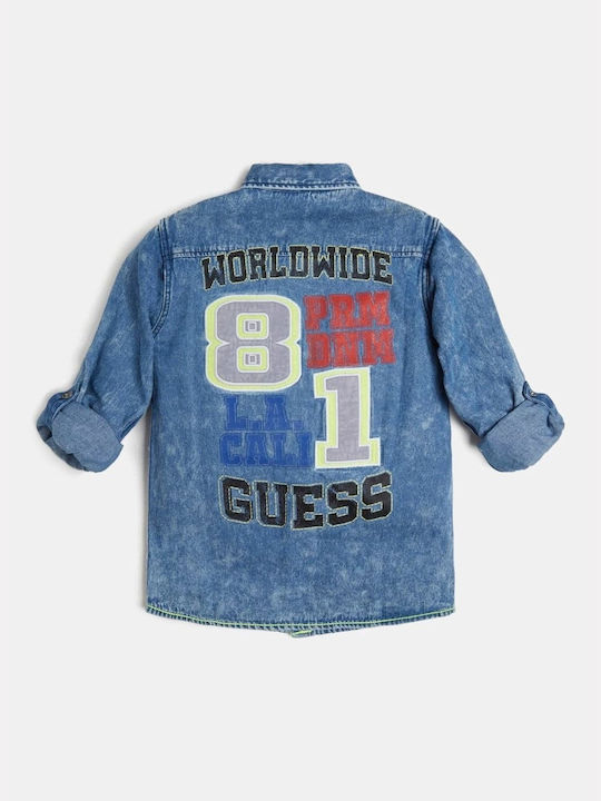 Guess Παιδικό Πουκάμισο Denim Blau Adjust