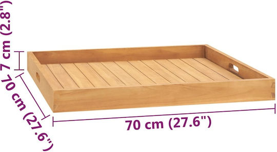 vidaXL Дърво Поднос за сервиране с Дръжки в Кафяв Цвят 70x70x7см 315459 1бр