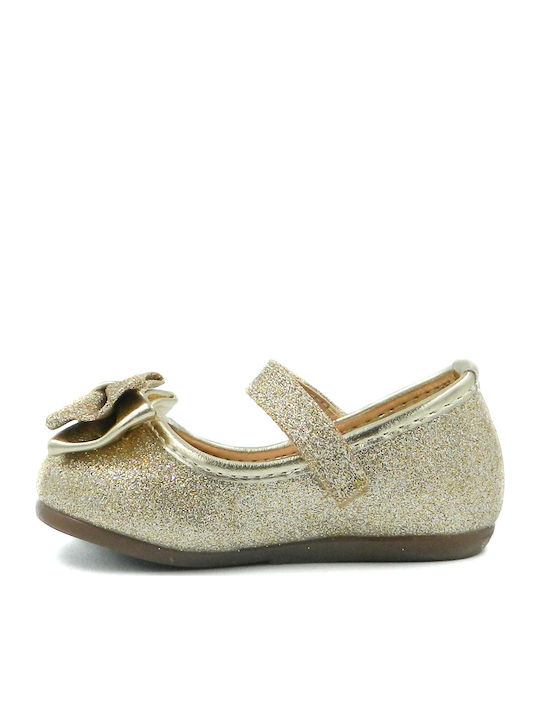 Kids Ballerinas with Hoop & Loop Closure Gold