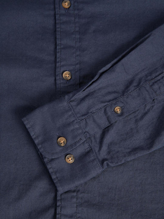 Long-sleeved Linen Shirt Navy Blue
