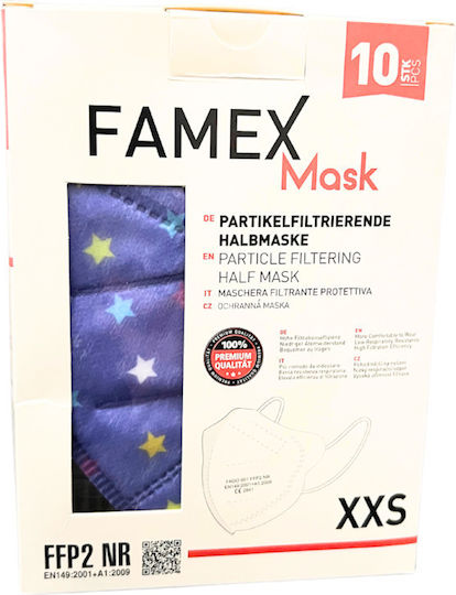 Famex Μάσκα Προστασίας FFP2 XXS για Παιδιά σε Μωβ χρώμα με Αστεράκια 10τμχ