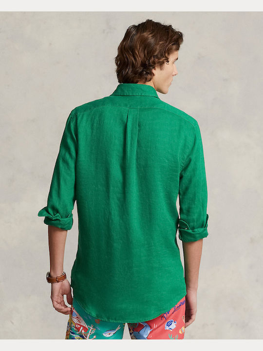 Ralph Lauren Men's Shirt Long Sleeve Linen Green