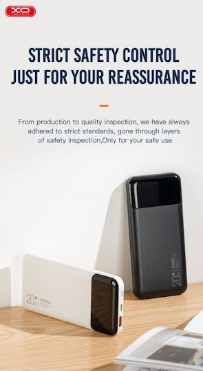 XO PR191 Power Bank 10000mAh 20W με Θύρα USB-A και Θύρα USB-C Power Delivery / Quick Charge 2.0 / Quick Charge 3.0 Μαύρο