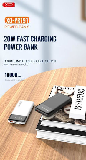 XO PR191 Power Bank 10000mAh 20W με Θύρα USB-A και Θύρα USB-C Power Delivery / Quick Charge 2.0 / Quick Charge 3.0 Μαύρο