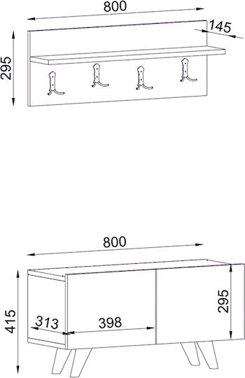 Lores Entry Furniture with Hanger & Shoe Rack White / Walnut 80x31.3x41.5cm