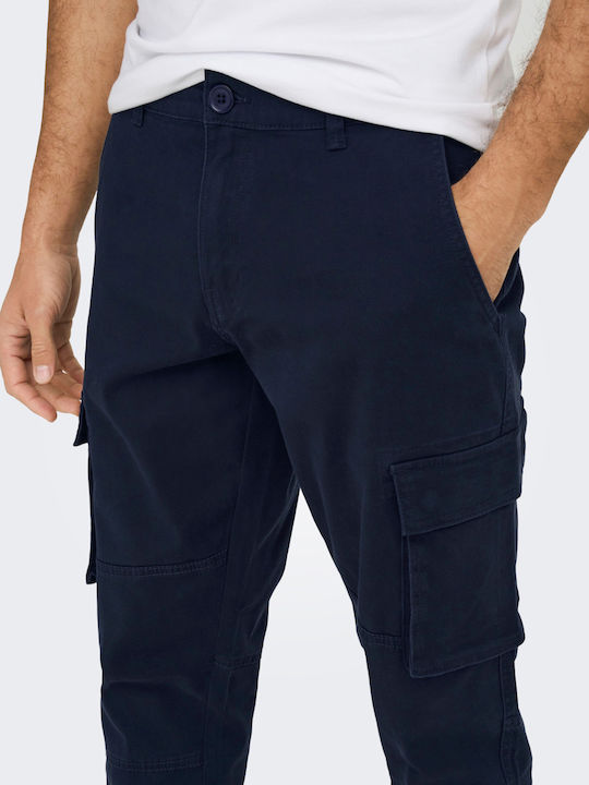 Ανδρικό Παντελόνι Cargo Ελαστικό Slim Fit Navy Μπλε
