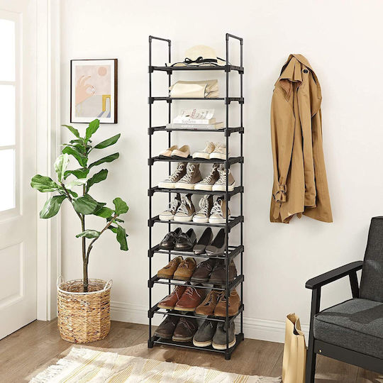 Πλαστική Παπουτσοθήκη με 10 Ράφια Black Μ45xΠ30xΥ174cm