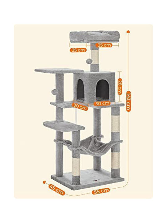 Feandrea Scratching Post Cat Trees Gray 5 levels 55x45x143cm