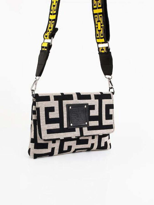 Velos Δερμάτινη Γυναικεία Τσάντα Χιαστί Beige Black