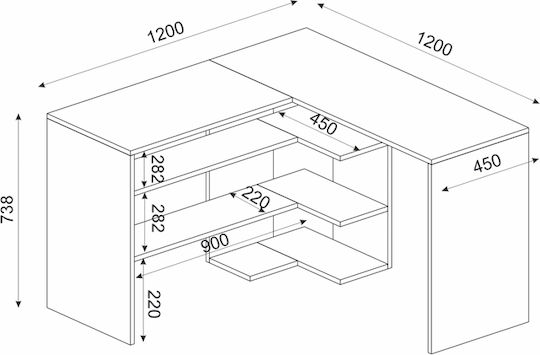 Γωνιακό Γραφείο Stylo με Βιβλιοθήκη 120x120x73.8εκ. Sapphire / Ανθρακί