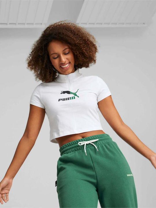 Puma Classics Archive Remastered Crop Top Sportiv pentru Femei cu Mâneci Scurte Alb