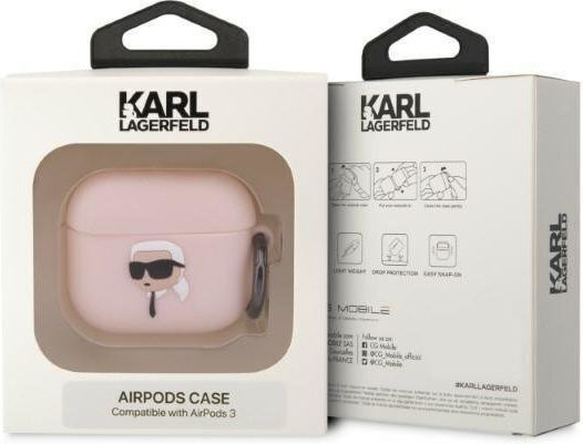 Karl Lagerfeld Karl Head 3D Silicone Case with Keychain Pink for Apple AirPods 3