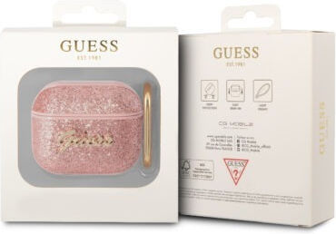 Guess Glitter Flakes Θήκη Πλαστική με Γάντζο Glitter Pink για Apple AirPods Pro