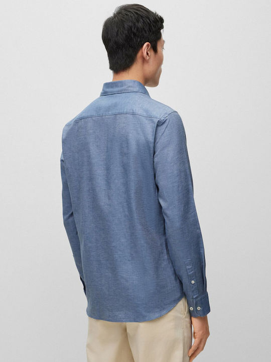 Hugo Boss Long-sleeved Linen Shirt Blue