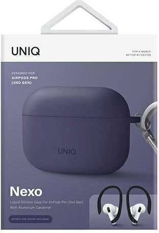 Uniq Nexo Etui & Ohrhaken-Set mit Haken in Lila Farbe für Apple AirPods Pro