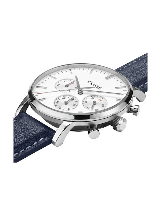 Cluse Aravis Men's Watch 40mm Chronograph Battery with Blue Leather Strap