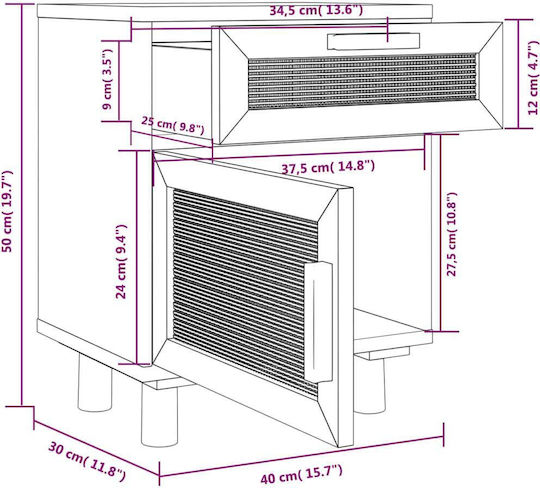 Κομοδίνο Ξύλινο Μαύρο 40x30x50cm
