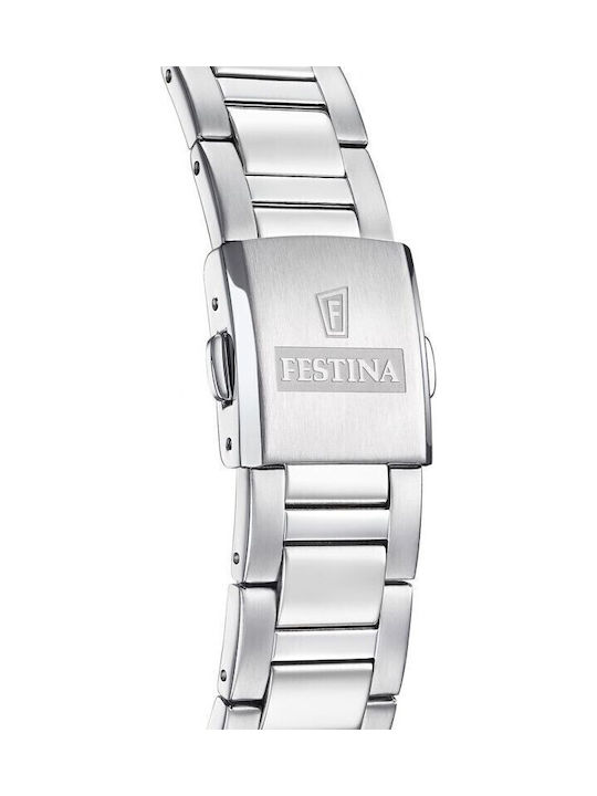Festina Ανδρικό Ρολόι 41.5mm Solar με Ασημί Μεταλλικό Μπρασελέ