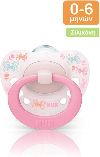 Nuk Ορθοδοντική Πιπίλα Σιλικόνης για 0-6 μηνών Signature με Θήκη Πεταλούδες Ροζ