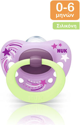 Nuk Orthodontischer Schnuller Silikon Signature Night Sterne Purple Nacht mit Etui für 0-6 Monate 1Stück