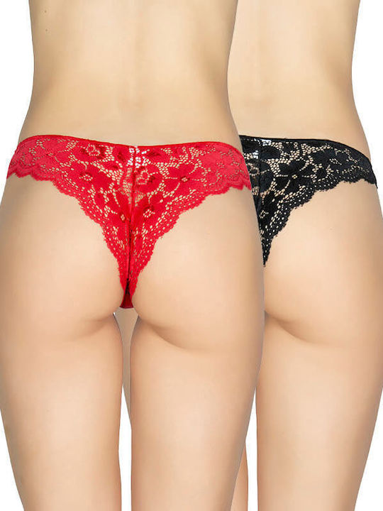 Γυναικεία Brazil 2Pack με Δαντέλα Red/Black