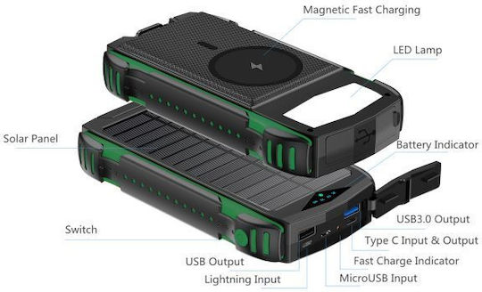 4Smarts Rugged TitanPack UltiMag Solar Power Bank 20000mAh with 2 USB-A Ports and USB-C Port Black