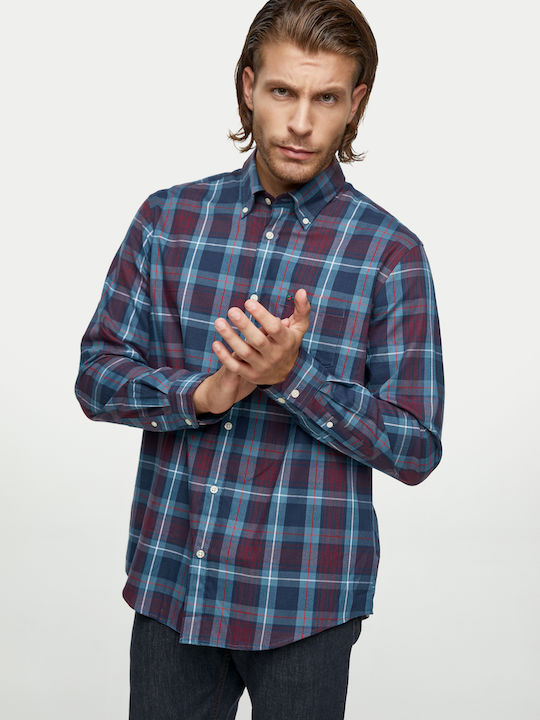 151331902 Long-sleeved Shirt Checked Petrol Blue