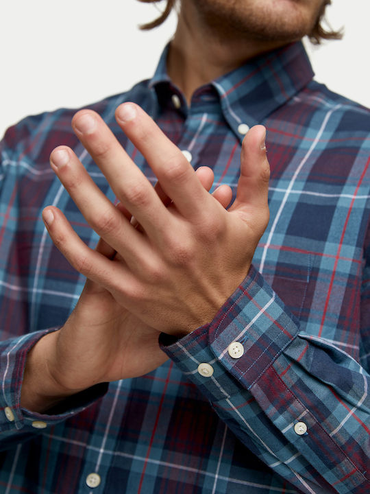 151331902 Long-sleeved Shirt Checked Petrol Blue