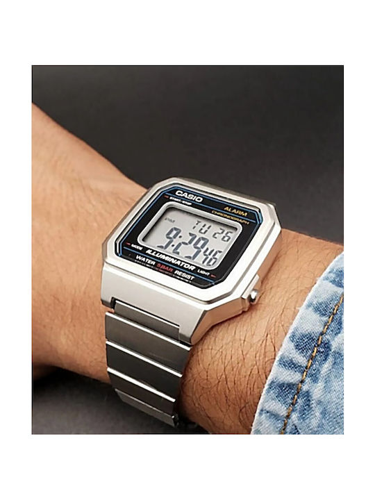 Casio Vintage Edgy Digital Watch Chronograph Battery with Silver Metal Bracelet