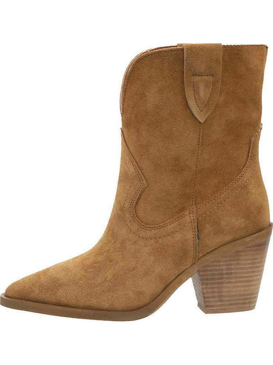 Ghete dama Cowboy din catifea cu platforme pentru femei cu toc Tabac