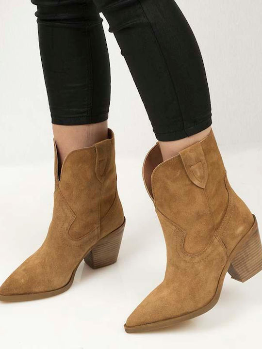 Ghete dama Cowboy din catifea cu platforme pentru femei cu toc Tabac