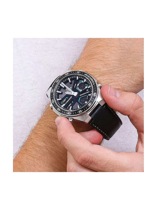 Casio Edifice Analog/Digital Men's Watch 46.9mm Chronograph Battery with Black Leather Strap