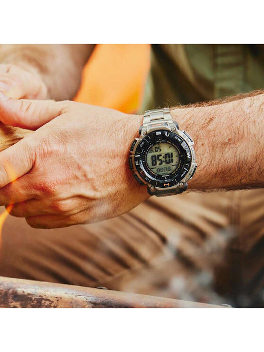 Casio Pro Trek Ανδρικό Ρολόι 52mm Χρονογράφος Solar με Γκρι Μεταλλικό Μπρασελέ