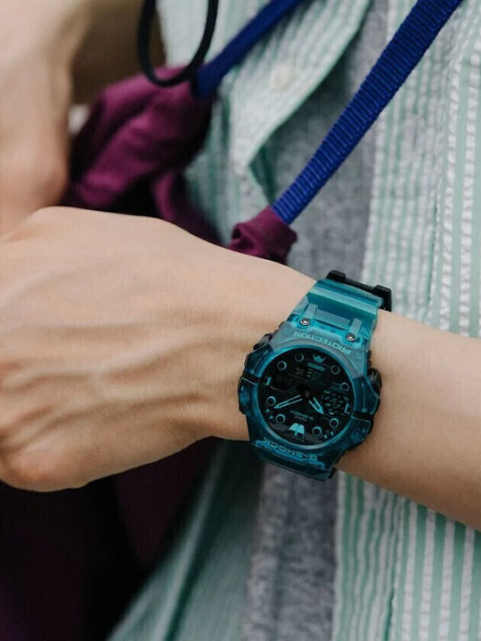 Casio G-shock Analog/Digital Men's Watch 46mm Chronograph Battery with Turquoise Rubber Strap
