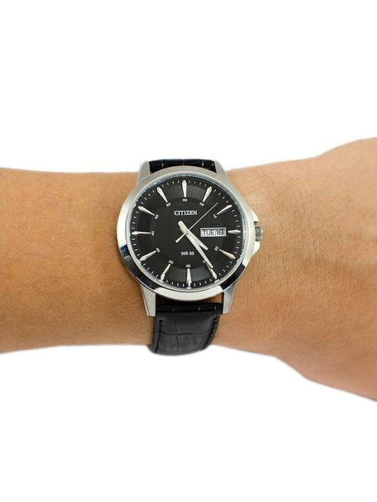 Citizen Ανδρικό Ρολόι 41mm Μπαταρίας με Μαύρο Δερμάτινο Λουράκι