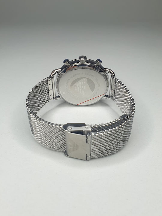 Emporio Armani Aviator Herrenuhr 43mm Chronograph Batterie mit Silber Metallarmband