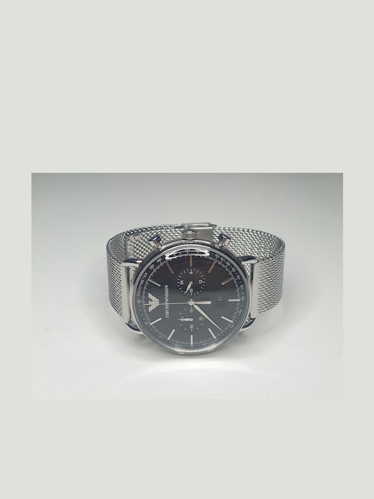 Emporio Armani Aviator Herrenuhr 43mm Chronograph Batterie mit Silber Metallarmband