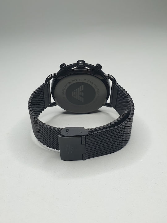 Emporio Armani Ανδρικό Ρολόι 44mm Χρονογράφος Μπαταρίας με Μαύρο Μεταλλικό Μπρασελέ
