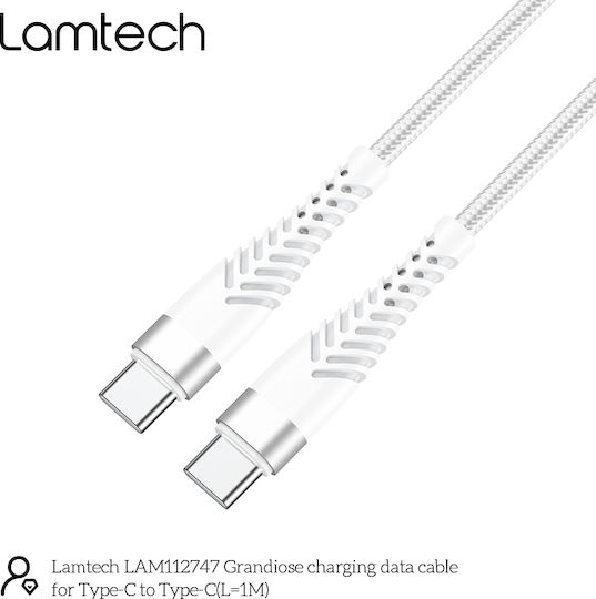 Lamtech Braided USB 2.0 Cable USB-C Male - USB-C White 1m LAM112747